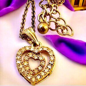 Avon Floating Heart Pendant Rhinestones Necklace Signed NA 16"